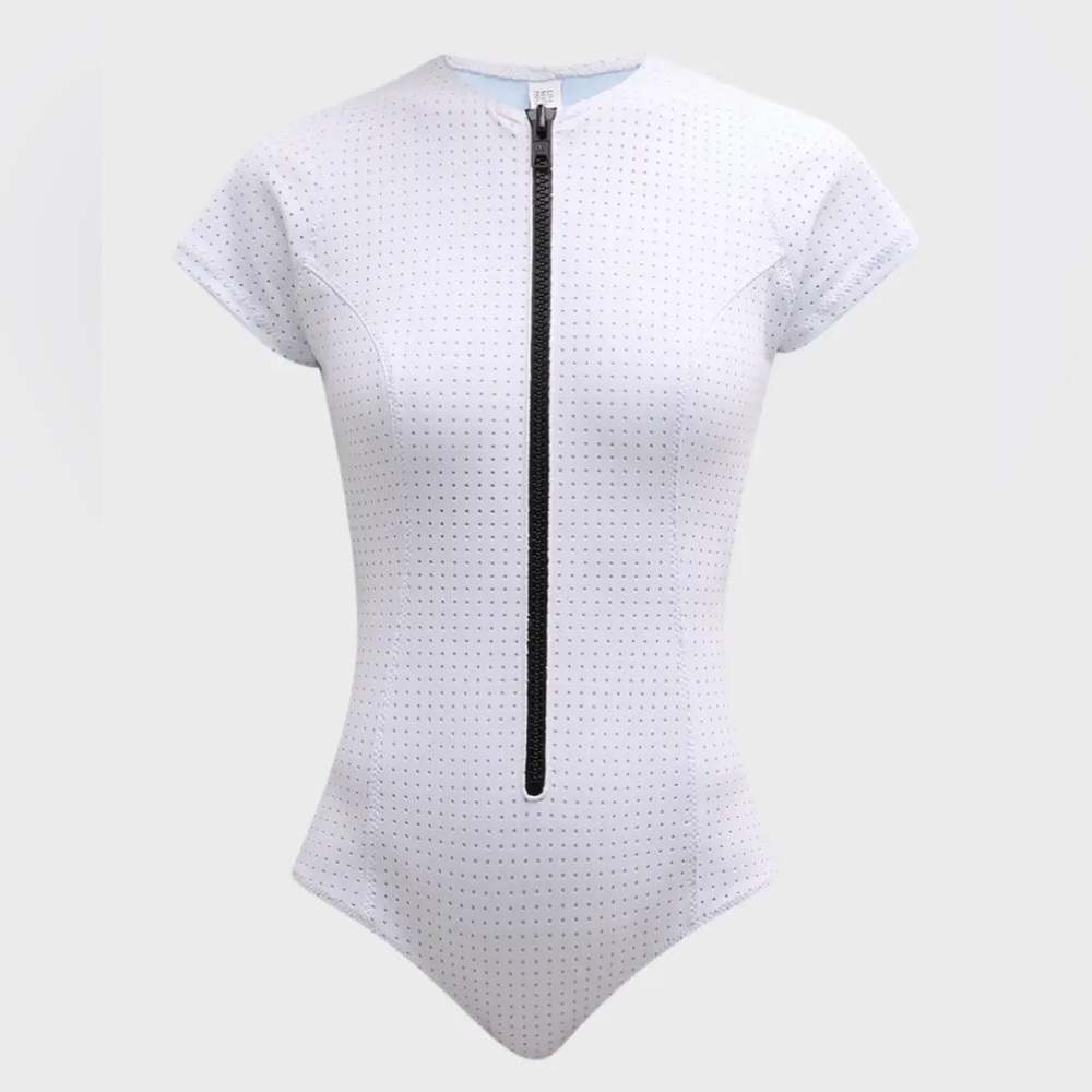 Lisa Marie Fernandez Farrah Maillot Perforated One Piece Blue White Sz 2 US 4-6 - Picture 14 of 15